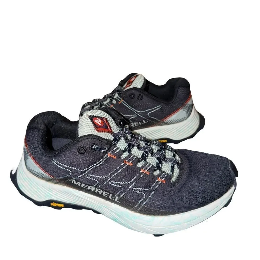 Merrell Women's Black and White Cushioned Trail Runner with Red Accent size 9